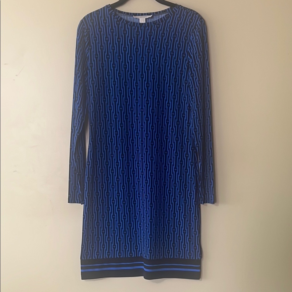 MICHAEL Michael Kors Blue Ribbed Sheath Dress Long Sleeve
